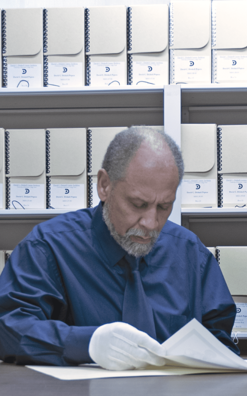 Professor Holton working in the Driskell Center archives.