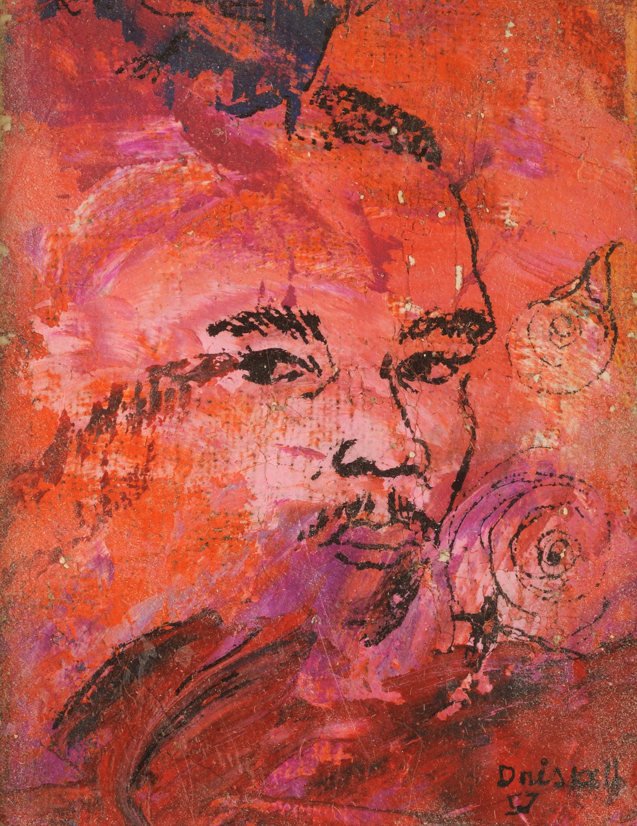 cropped image of self portrait by David C. Driskell, faded face with tones of red, 